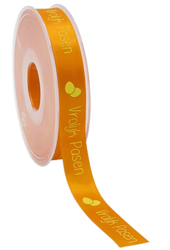 [K1391127] Kadolint Satijn Oranje Vrolijk Pasen Eitjes Geel 15mm x 25meter