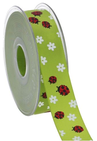 [K1391115] Satijn Kadolinten Groen Lieveheersbeestje 25mm x 20meter