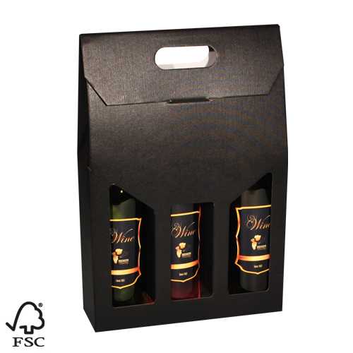 [1180071] AKTIE Wijnverpakking Draagdoos Black 3 fles 27x9x35cm FSC® 50stuks