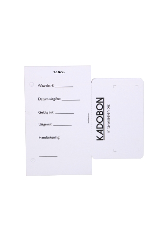 [K1020405] Giftcard Wit 8.5x5.3cm Met Controle Kaartje 25stuks