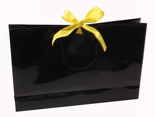 [K1110329] Kadotasje Sora Zwart Glans Met Koord & Lintgleuf 37x9x24cm 10stuks