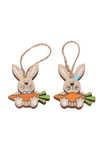 [K1340353] Houten Deco Paashaas Met Wortel & Koordje 5x5cm 16stuks