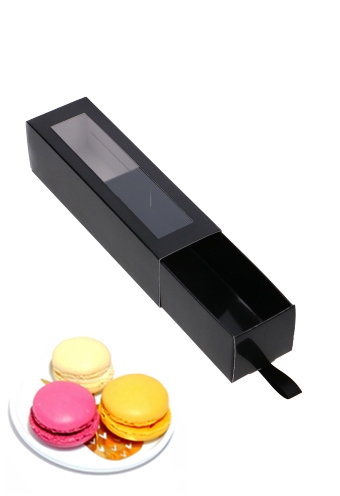 [K1360542] Macarondoosjes 1 Ladeboxje Zwart Glans 15.5x4.3x4.5cm 10stuks