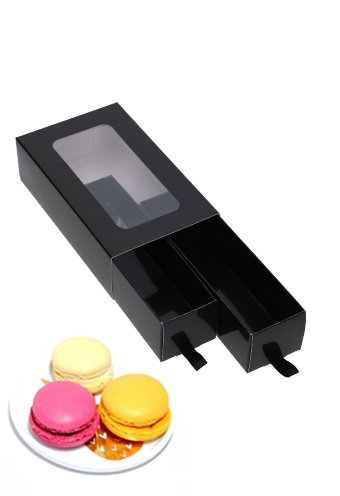 [K1360543] Macarondoosjes 2 Ladeboxje Zwart Glans 15.5x8.6x4.5cm 10stuks