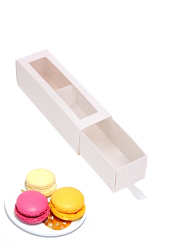 [K1360546] Macarondoosjes 1 Ladeboxje Wit Glans 15.5x4.3x4.5cm 10stuks