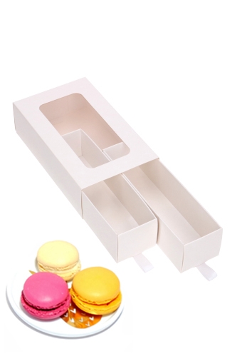 [K1360547] Macarondoosjes 2 Ladeboxje Wit Glans 15.5x8.6x4.5cm 10stuks