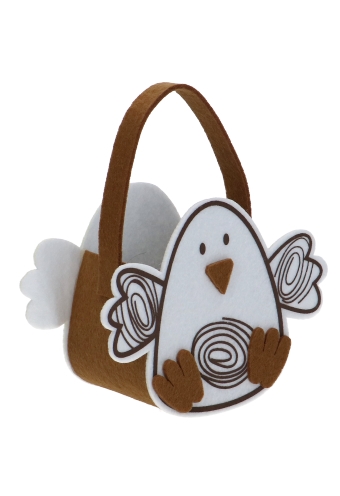 [K1110760] Paastasje Kuiken Wit Vilt & Hengsel 10x7.5x12.5cm 6stuks