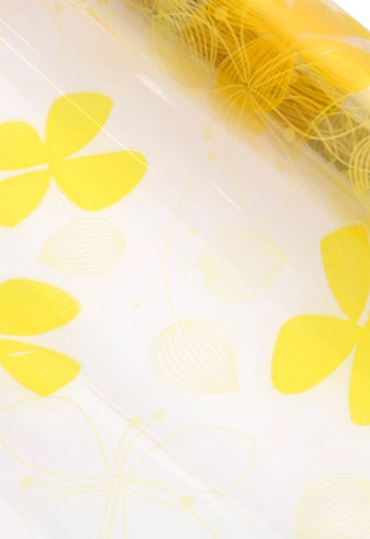 [K1080126] Cadeaufolie Transparant Flower Geel 70cm x 50meter 35my OP IS OP