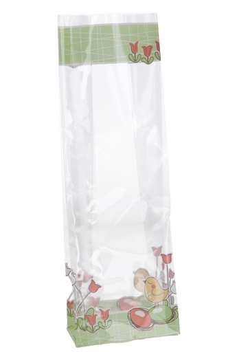 [K1240213] Cellofaan Blokbodemzakjes Paas Eitjes & Gele Kuiken 8x5x24cm 50stuks