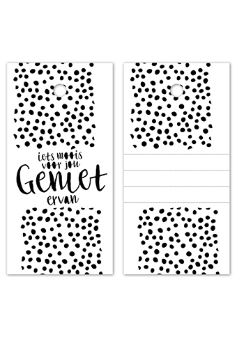 [K1020412] Kadokaartje Iets Moois Voor Jou Geniet Ervan Wit Zwart 8x4cm 100stuks