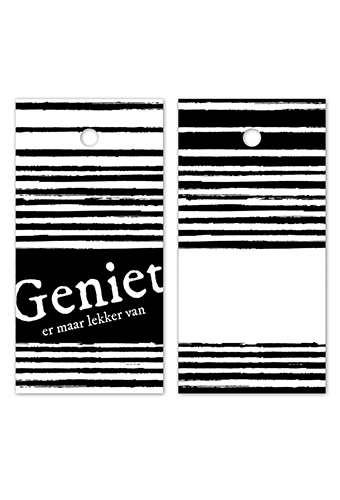 [K1020413] Kadokaartje Geniet Er Maar Lekker Van Wit Zwart 8x4cm 100stuks