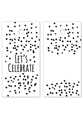 [K1020414] Kadokaartje Let's Celebrate Wit Zwart 8x4cm 100stuks