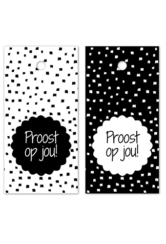 [K1020423] Kadokaartje Proost Op Jou Wit Zwart 8x4cm 100stuks