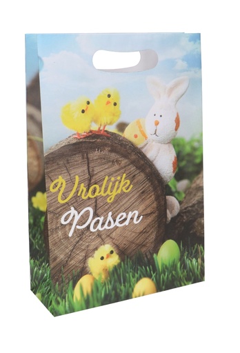 [K1110436] Papieren Paastasjes Vrolijk Pasen Met Handgreep 24x9x36cm 120gr 10st