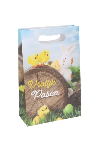 [K1110435] Papieren Paastasjes Vrolijk Pasen Met Handgreep 16x7x25cm 120gr 10st