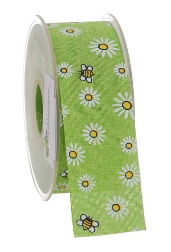 [K1391142] Geschenklint Canvas Groen Bij En Bloem 40mm x 20 meter