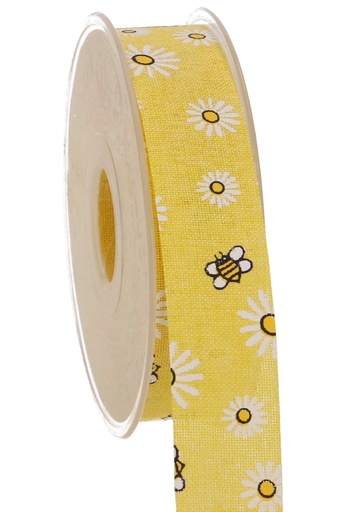 [K1391143] Geschenklint Canvas Geel Bij En Bloem 25mm x 20 meter