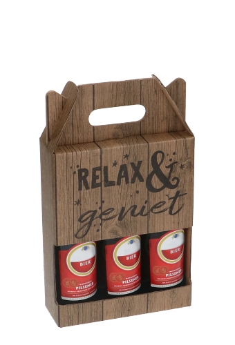 [1180098] Bierdozen Relax Beer 3 flessen Draagdoos & Venster 18x6x23.5cm 15st