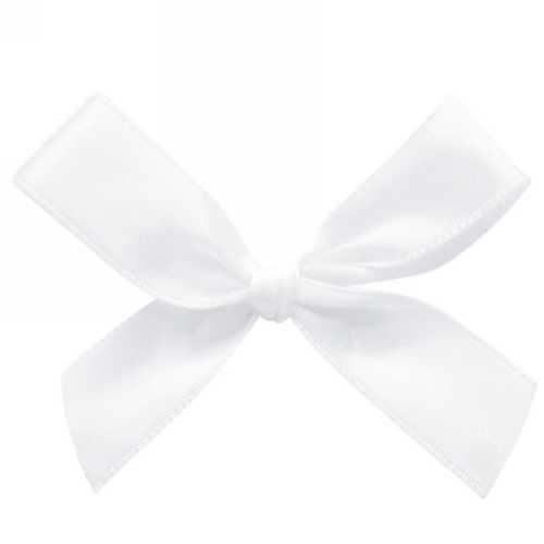 [K1420143] Strikje Satijn Wit Met Plakker 7.5x7.5cm 100stuks