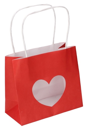 [K1110784] Kadotasjes Lenno Met Handvat & Hart Venster Rood 16x14x8cm 12stuks