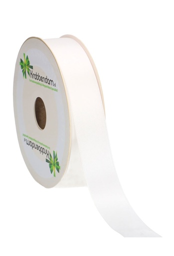 [K1300010] Satijn Dubbel Lint 25mm x 50 meter Wit