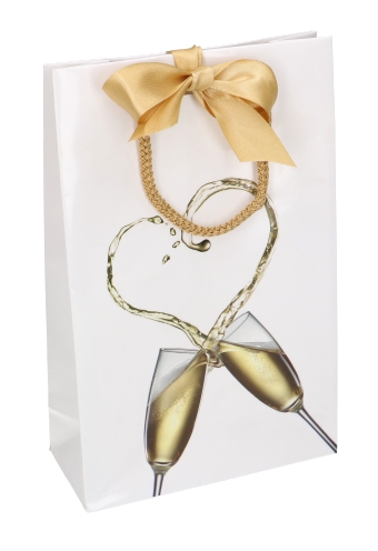 [K1110319] Kadotasje Wit Champagne Met Koord & Lintgleuf 16x7x25cm 10stuks