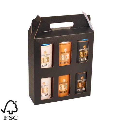 [1180132] Bierverpakking Zwart Voor 6x 33cl Blikjes FSC® 50stuks