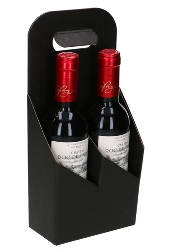 [K1180039-PICC] Wijnverpakking Draagdoos Piccolo Zwart voor 2 flesjes 37.5cl 10stuks