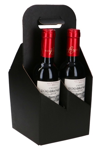 [K1180038-PICC] Wijnverpakking Draagdoos Piccolo Zwart voor 4 flesjes 37.5cl 10stuks