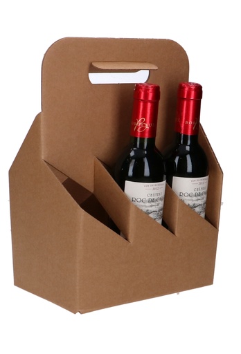 [K1180042-PICC] Wijnverpakking Draagdoos Piccolo Kraft voor 6 flesjes 37.5cl 10stuks