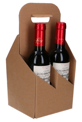 [K1180037-PICC] Wijnverpakking Draagdoos Piccolo Kraft voor 4 flesjes 37.5cl 10stuks