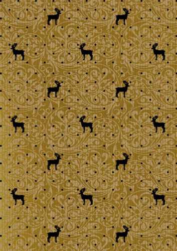 [14140031-50] Kerstpapier Bruin Kraft Du Monde Reindeer Goud Zwart 50cmx250meter