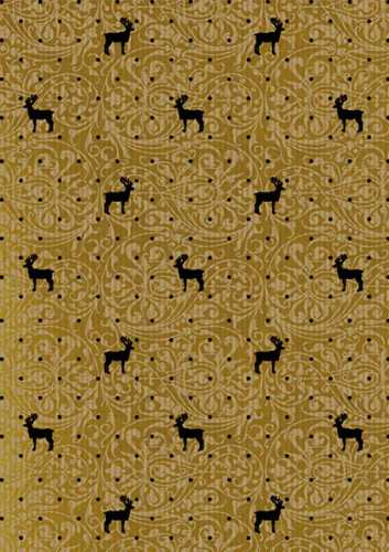 [14140031-50X70] Kerstpapier Bruin Kraft Monde Reindeer Goud Zwart 50x70cm 250vellen
