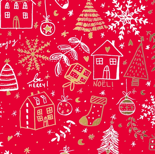 [1051270-30] Kerstpapier Bruin Kraft happy holidays Rood Goud 30cm x 200meter