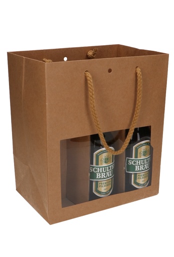 [K1180121] Bierverpakking Lenno Tas & Venster Kraft 6 flesjes 22.5x15x26cm 12st