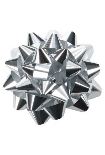 [K1370049] Mega Bows Strik Doorsnee 13cm Zilver met plakker 12stuks