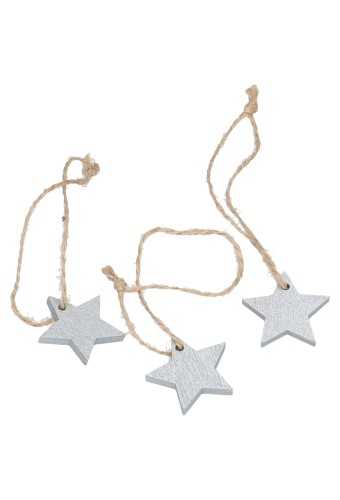 [K1340506] Houten Decoratie Ster Zilver Met Koord 3.5cm 36stuks