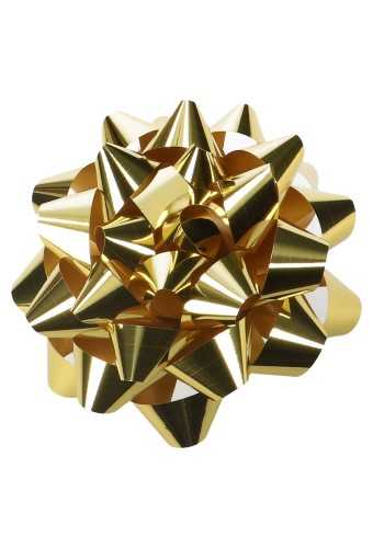 [K1370051] Mega Bows Strik Doorsnee 13cm Goud met plakker 12stuks