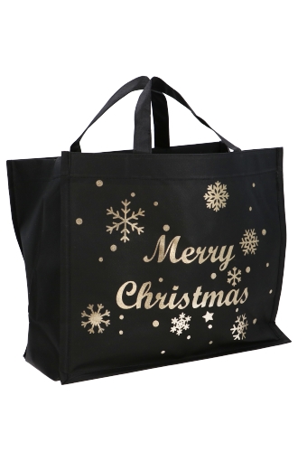 [K1330306] Kersttas Merry Christmas Nonwoven Bigshop Zwart 40x20x35cm 10stuks