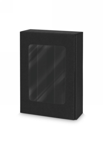 [1170191] Wijndoos Zwart met Venster 36x25x9cm 3 fles 25stuks