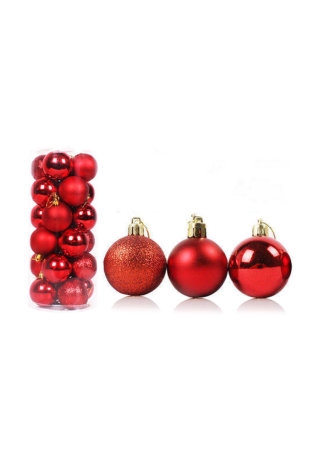 [K1340755] Mini Kerstballetjes Rood Met Koord 3cm 24stuks