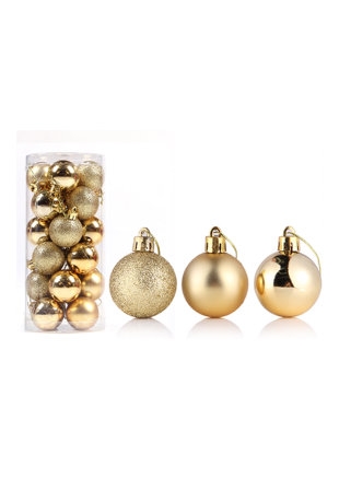 [K1340754] Mini Kerstballetjes Goud Met Koord 3cm 24stuks