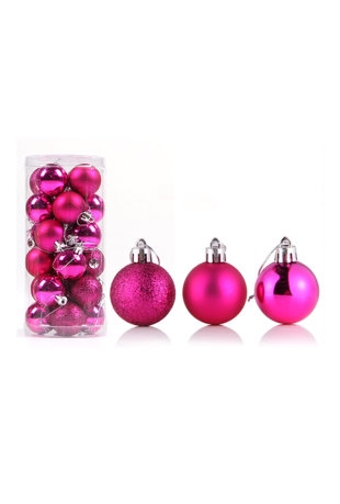 [K1340757] Mini Kerstballetjes Fuchsia Met Koord 3cm 24stuks