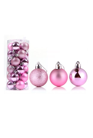[K1340761] Mini Kerstballetjes Roze Met Koord 3cm 24stuks