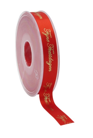 [K1391175] Kadolint Satijn Lint Fijne Feestdagen Rood & Goud 15mm x 25 meter