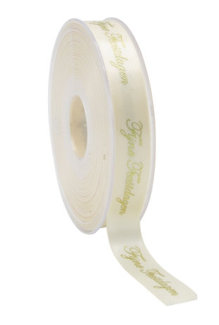 [K1391177] Kadolint Satijn Lint Fijne Feestdagen Champagne & Goud 15mm x 25 meter