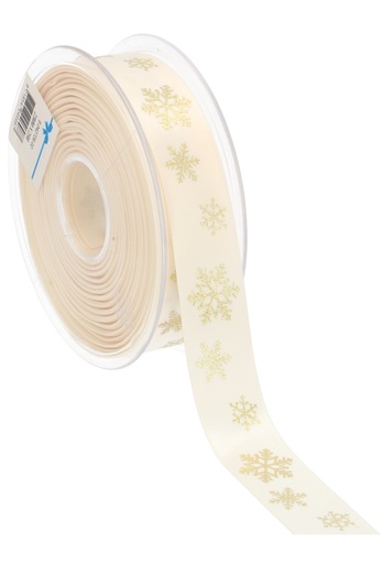 [K1391180] Kerstlint Satijn Lint snowflakes Champagne & Goud 23mm x 25meter