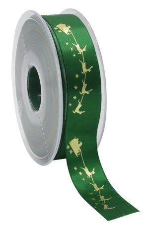 [K1391185] Kerstlint Satijn Lint Kerstman In Slee Groen Goud 23mm x 25 meter