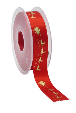 [K1391186] Kerstlint Satijn Lint Kerstman In Slee Rood & Goud 23mm x 25 meter