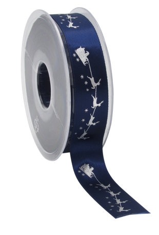 [K1391187] Kerstlint Satijn Lint Kerstman In Slee Blauw & Zilver 23mm x 25 meter